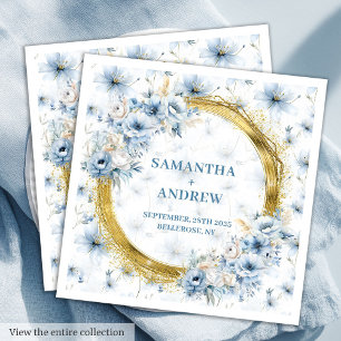 Servilleta De Papel De Cena Hermosa acuarela Dusty Blue Gold Accent Napkin