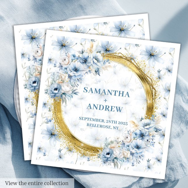 Servilleta De Papel De Cena Hermosa acuarela Dusty Blue Gold Accent Napkin (Beautiful Watercolor Dusty Blue Gold Accent Napkin)