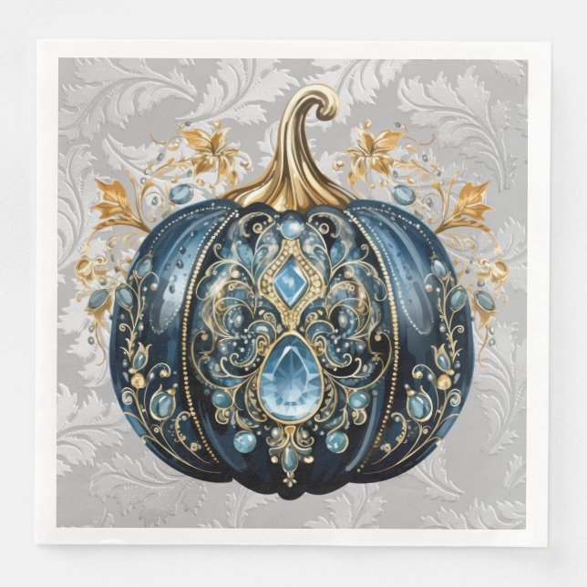 Servilleta De Papel De Cena Hermosa calabaza azul y dorada (Anverso)