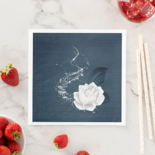 Servilleta De Papel De Cena Hermosas flores blancas y hojas de color azul mari