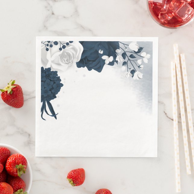 Servilleta De Papel De Cena Hermosas flores blancas y navales (In situ)