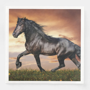 Servilleta De Papel De Cena Hermoso caballo negro