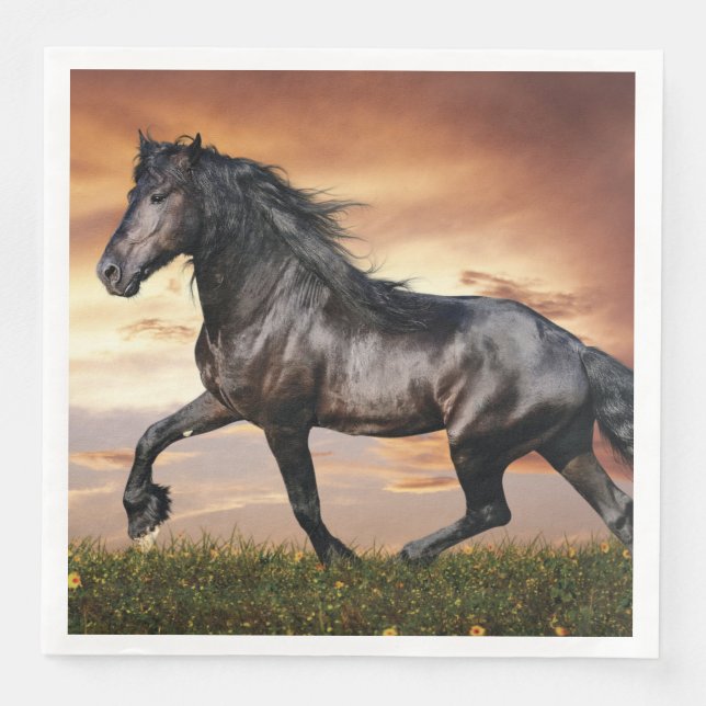 Servilleta De Papel De Cena Hermoso caballo negro (Anverso)