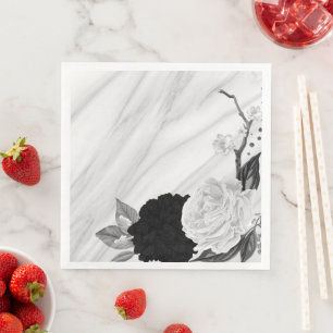 Servilleta De Papel De Cena Hermoso papel mármol de flores en blanco y negro p