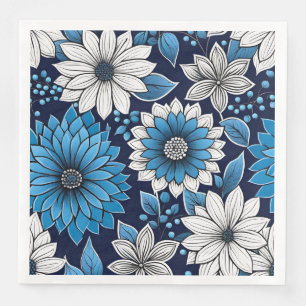 Servilleta De Papel De Cena Hermoso patrón floral azul y blanco