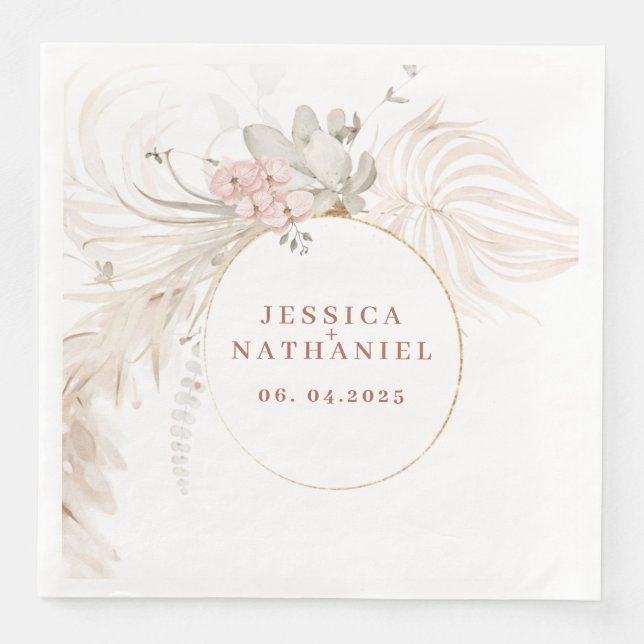 Servilleta De Papel De Cena Hierba de Pampas Boda Floral Boho (Anverso)