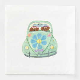Servilleta De Papel De Cena Hippies Dachshund en su coche de amor de flores