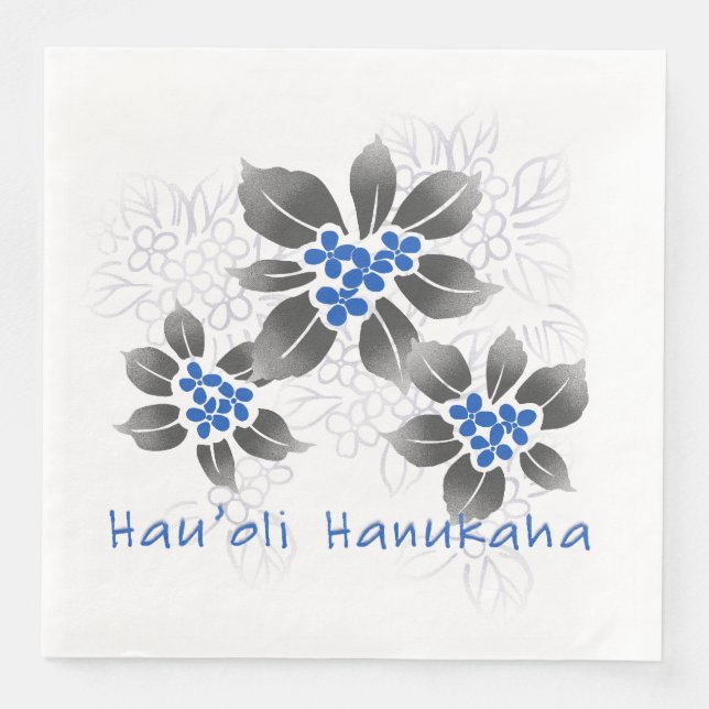 Servilleta De Papel De Cena Holly Hanukkah Blue Floral (Anverso)