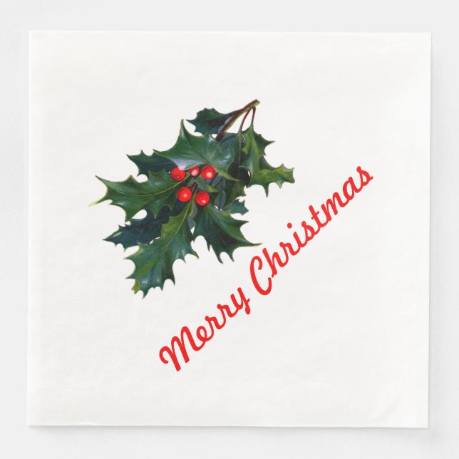 Servilleta De Papel De Cena Holly Merry Christmas Napkin (Anverso)