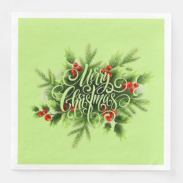 Servilleta De Papel De Cena Holly Merry Christmas Paper Napkin