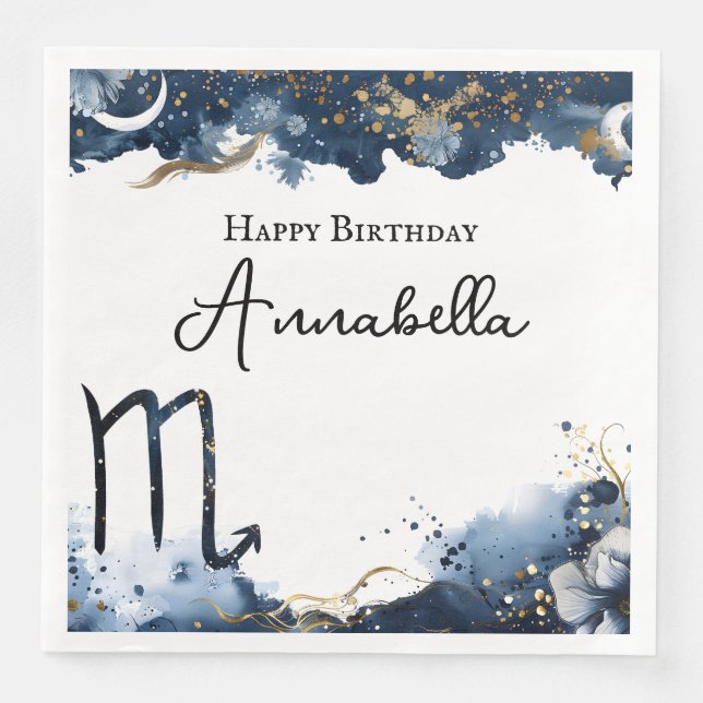 Servilleta De Papel De Cena Horóscopo Celeste Cumpleaños Escorpio (Anverso)