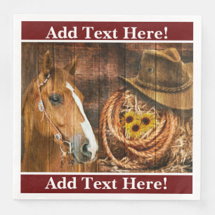 Servilleta De Papel De Cena Horse Cowboy Gorra Lasso Sunflower Rusn Barn Board