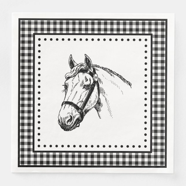 Servilleta De Papel De Cena Horse Gingham (Anverso)