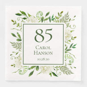 Servilleta De Papel De Cena Hydrangeas blancas para el 85 cumpleaños