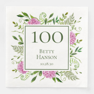 Servilleta De Papel De Cena Hydrangeas rosadas por cumpleaños 100