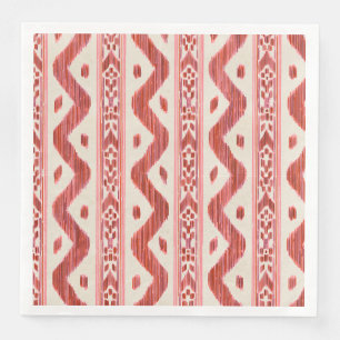 Servilleta De Papel De Cena Ikat Rojo Coral, Franja Tejida de Mesa