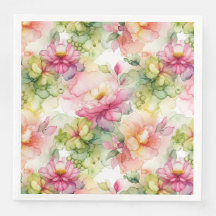 Servilleta De Papel De Cena Ilustración de flores pastel con tinta al alcohol