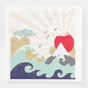 Servilleta De Papel De Cena ilustracion japonés de sol de montaña