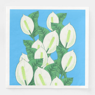 Servilleta De Papel De Cena Ilustracion Lirio de Paz Blanca Azul pálido