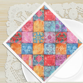 Servilleta De Papel De Cena Impresión de Monograma de Patchwork Colorido