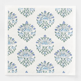 Servilleta De Papel De Cena Impresión en bloque floral en azul y salvia