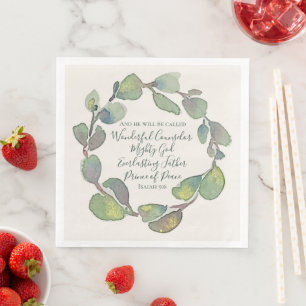 Servilleta De Papel De Cena Isaías 9:6 Acuarela Sage Navidad Cristiana