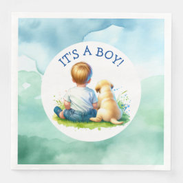 Servilleta De Papel De Cena It's a Boy | Un bebé y su Baby Shower de perro