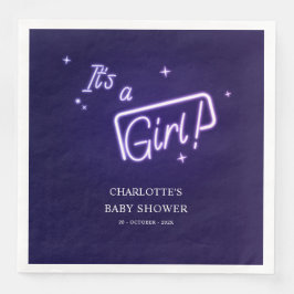 Servilleta De Papel De Cena It's a Girl! Morado Neon Text Baby Shower