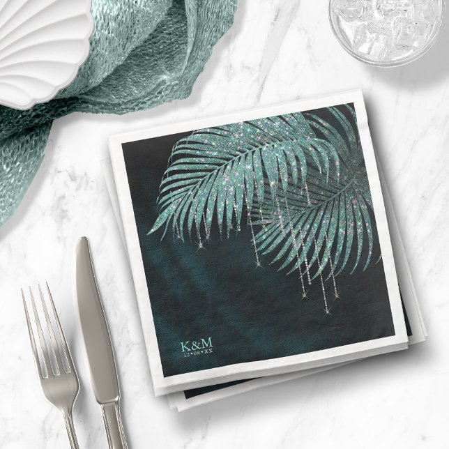 Servilleta De Papel De Cena Jewel Palm Leaf Boda ID830 Verde azulado (Subido por el creador)