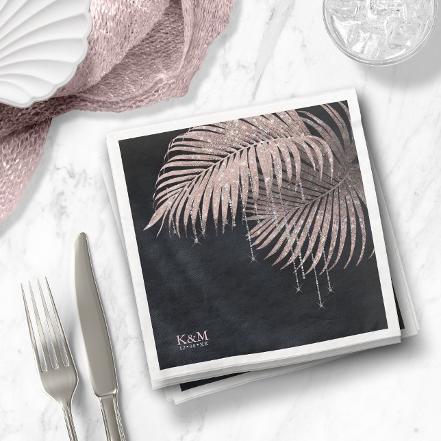 Servilleta De Papel De Cena Jewel Palm Leaf Boda Rosa Oro/Navy ID830 (Subido por el creador)