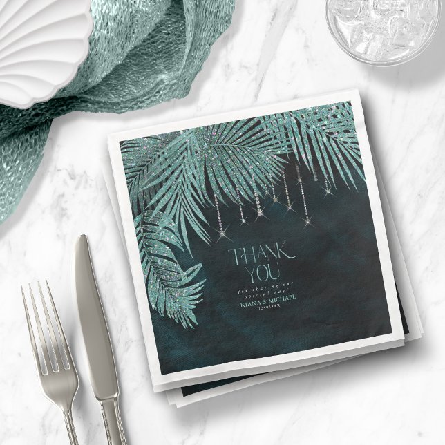 Servilleta De Papel De Cena Jewel Palm Leaf Gracias ID830 Verde azulado (Subido por el creador)