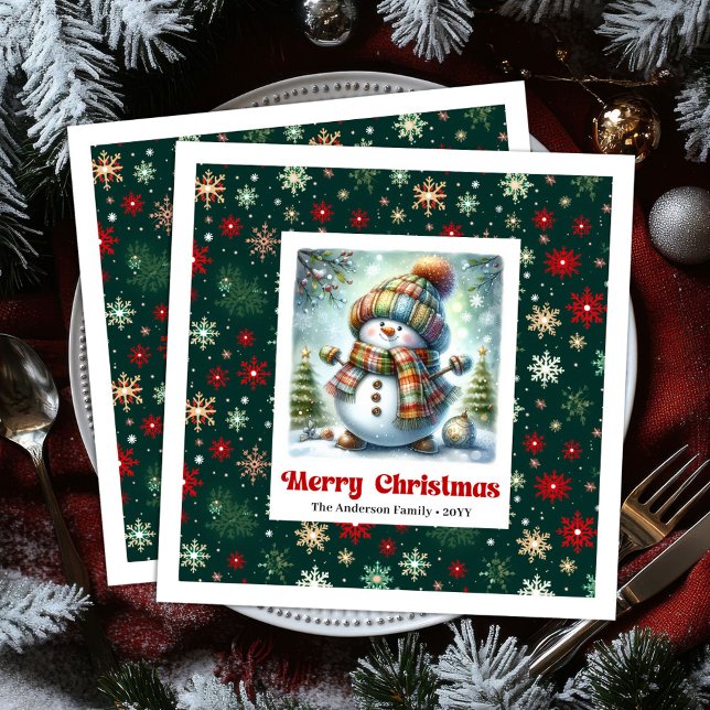Servilleta De Papel De Cena Joyful Christmas Snowman Napkins Editable Custom  (Joyful Christmas Snowman Napkins Editable Custom Name Glitter

)