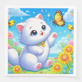 Servilleta De Papel De Cena Juego de gato blanco