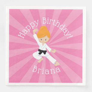 Servilleta De Papel De Cena Karate Birday Party Red Hair Chica Pink