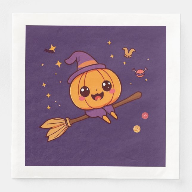 Servilleta De Papel De Cena Kawaii Halloween Calabaza Napkin (Anverso)