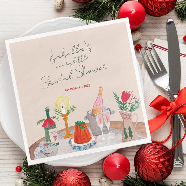 Servilleta De Papel De Cena La mano dibujó una espeluznante cereza pequeña duc (Hand Drawn Whimsical Merry Little Bridal Shower Paper Dinner Napkins)