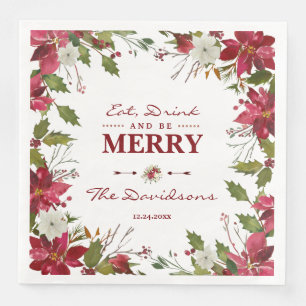 Servilleta De Papel De Cena La Poinsettia Roja se come una bebida y se mora