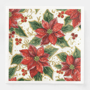 Servilleta De Papel De Cena La Poinsettia Roja Y Los Navidades Holly Festejan 