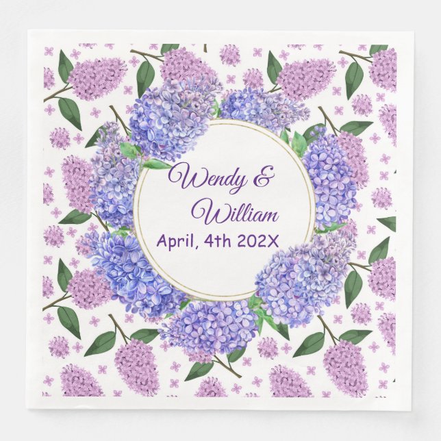 Servilleta De Papel De Cena Lavender Lilacs Papel Boda Napkin (Anverso)