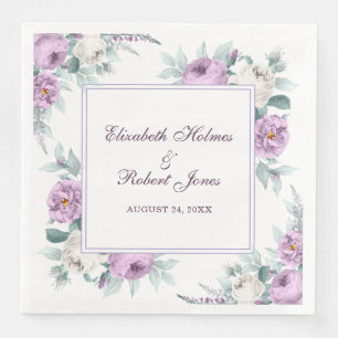 Servilleta De Papel De Cena Lavender Púrpura White Peonies Bodas