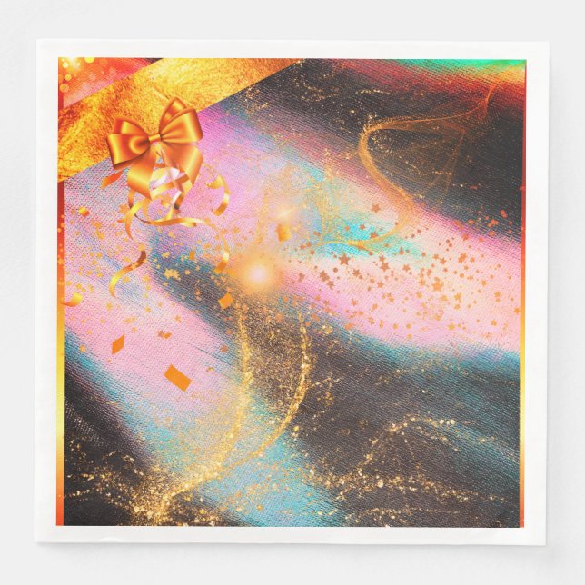 Servilleta De Papel De Cena Lazo Dorado Vibrante (Anverso)