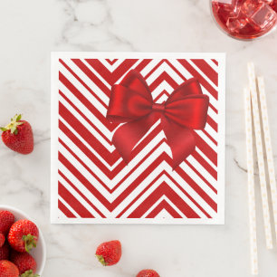 Servilleta De Papel De Cena Lazo Rojo y Rayas   Servilletas de Papel para Cena