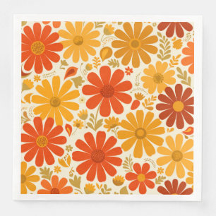 Servilleta De Papel De Cena Lejano Alegre Retro Margaritas Naranja Quemada Oro