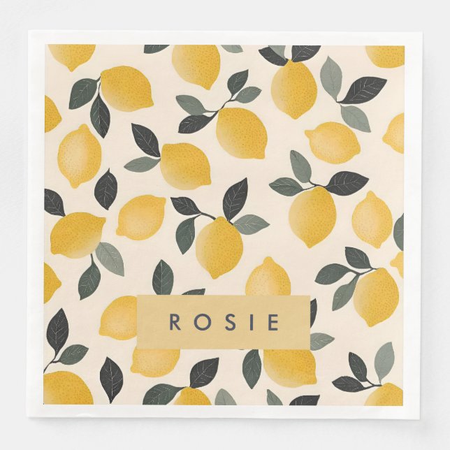 Servilleta De Papel De Cena Leones de época personalizadas con hojas verdes (Anverso)