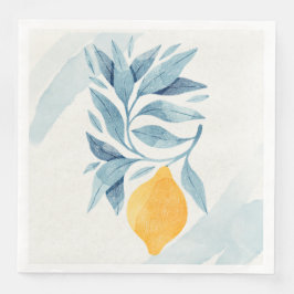 Servilleta De Papel De Cena Limón con hojas azules ilustracion botánico