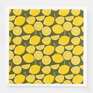 Servilleta De Papel De Cena Limones Amarillos y Patrón Verde Oliva: Citrus Mod