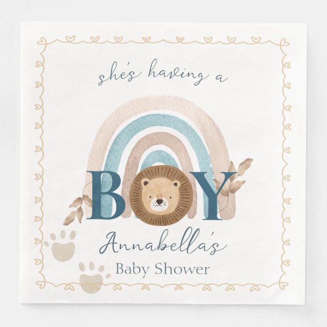 Servilleta De Papel De Cena Lindo bebé boho león cachorro huellas (Anverso)