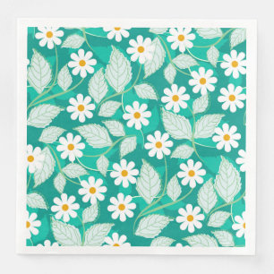 Servilleta De Papel De Cena Lindos diseño de flores blancas y hojas