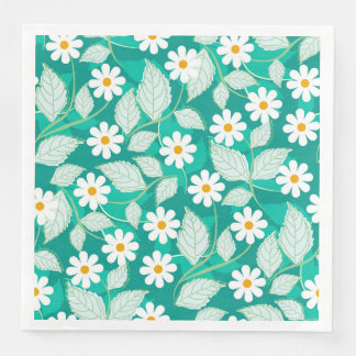 Servilleta De Papel De Cena Lindos diseño de flores blancas y hojas
