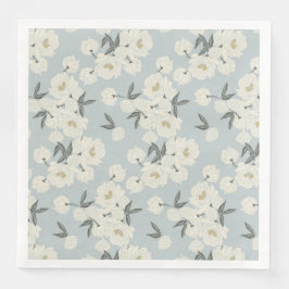Servilleta De Papel De Cena Line Drawn Peony in Cream on Light Blue-Napkin